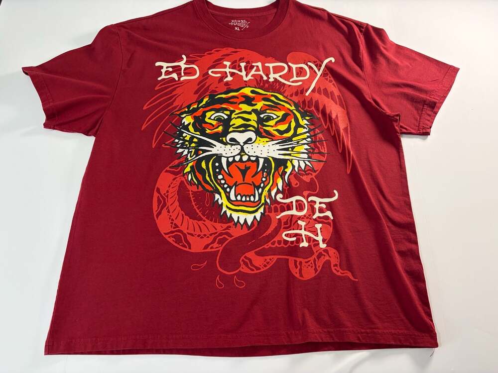 Ed Hardy Men's Red Tiger Graphic Short Sleeve T-Shirt